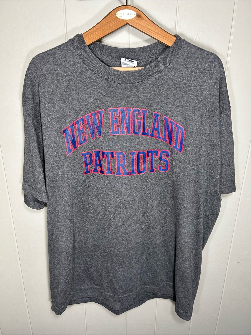 New England Patriots Gray Short-Sleeve Tee with Blue and Red Lettering